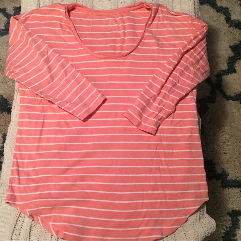 Gap coral and white striped 3/4 sleeve top